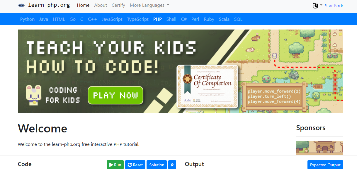 Apprendre à coder gratuitement avec Learn Php.org