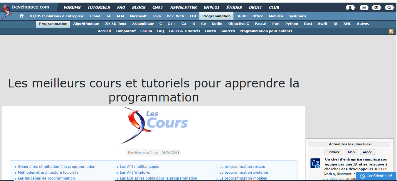 Developpez.com cours de codage gratuit