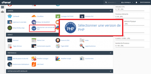 version PHP cpanel
