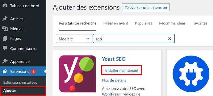 installer yoast seo Création de sites web