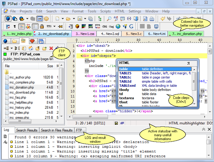 PSPad éditeur HTML gratuit pour Windows