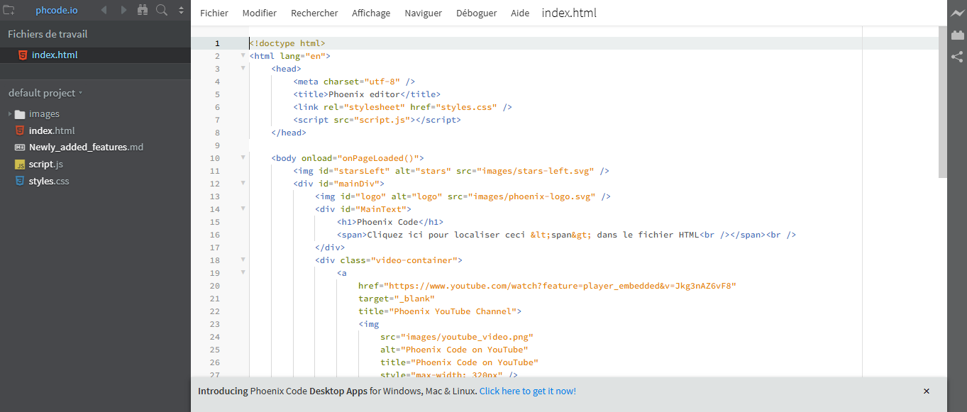 Phoenix Code éditeur HTML gratuit