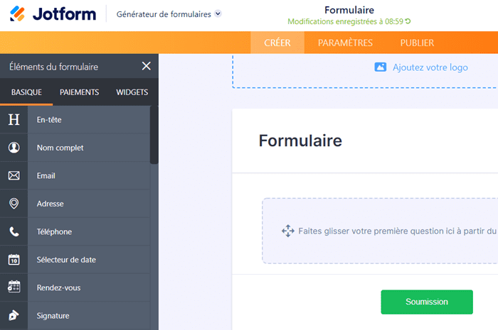 créer un formulaire avec Jotform