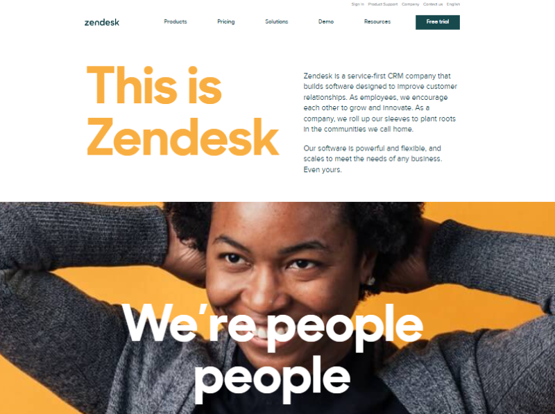 Page "À propos de nous" de Zendesk