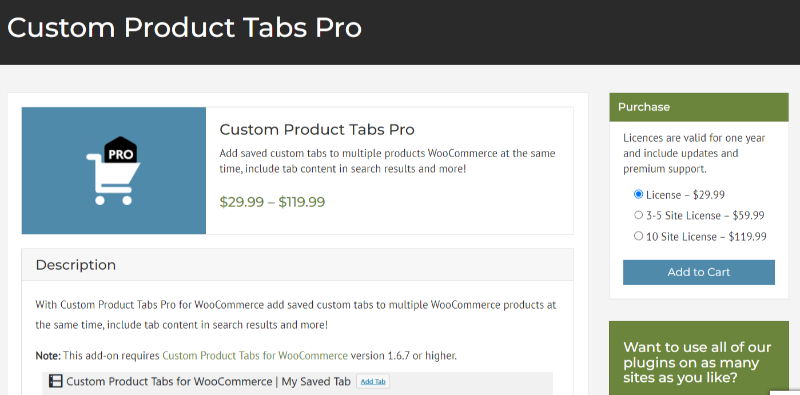 Custom Product Tabs Pro WooCommerce