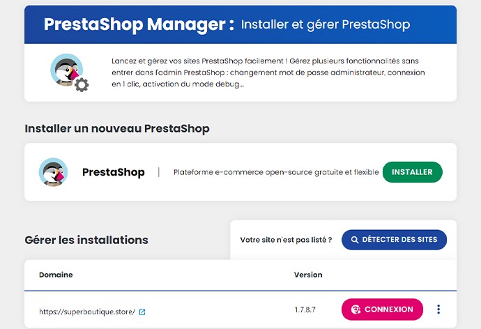 PrestaShop Manager Hébergement web