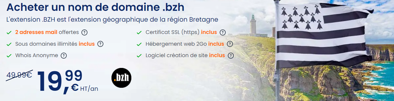 Services inclus avec l'extension .bzh chez LWS