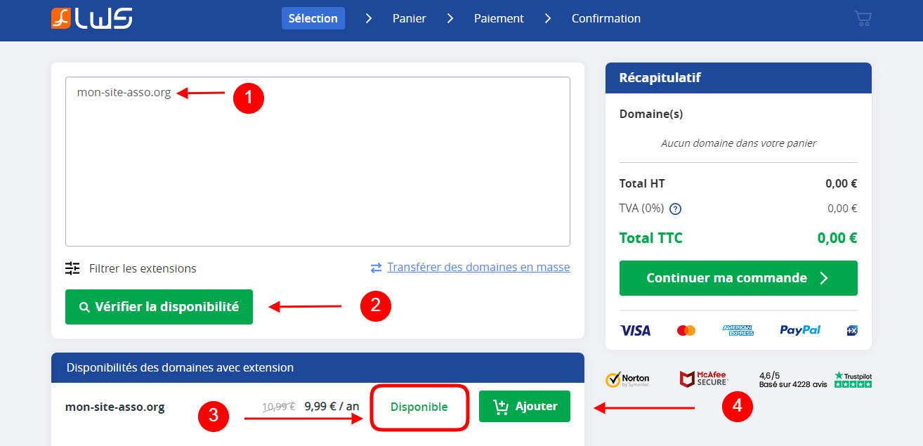 disponibilité domaine association Vérifier la disponibilité d'un nom de domaine pour association avec l'outil de LWS