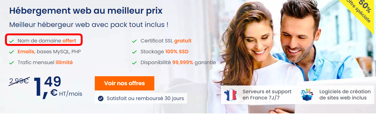 Prix d'un nom de domaine : gratuit avec chaque hébergement web LWS
