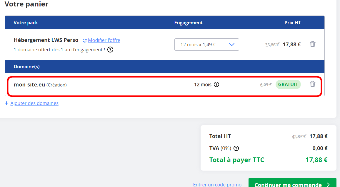 simulation domaine gratuit OK Obtenir un nom de domaine gratuit avec un hébergement web LWS