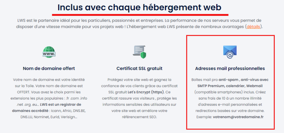 Adresse mail pro inclus avec chaque hébergement web LWS Adresse mail pro inclus avec chaque hébergement web LWS
