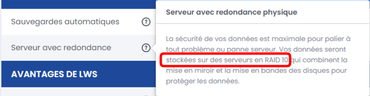 Hébergement LWS stockage en RAID 10