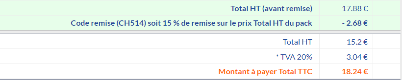 Remise avec le code promo