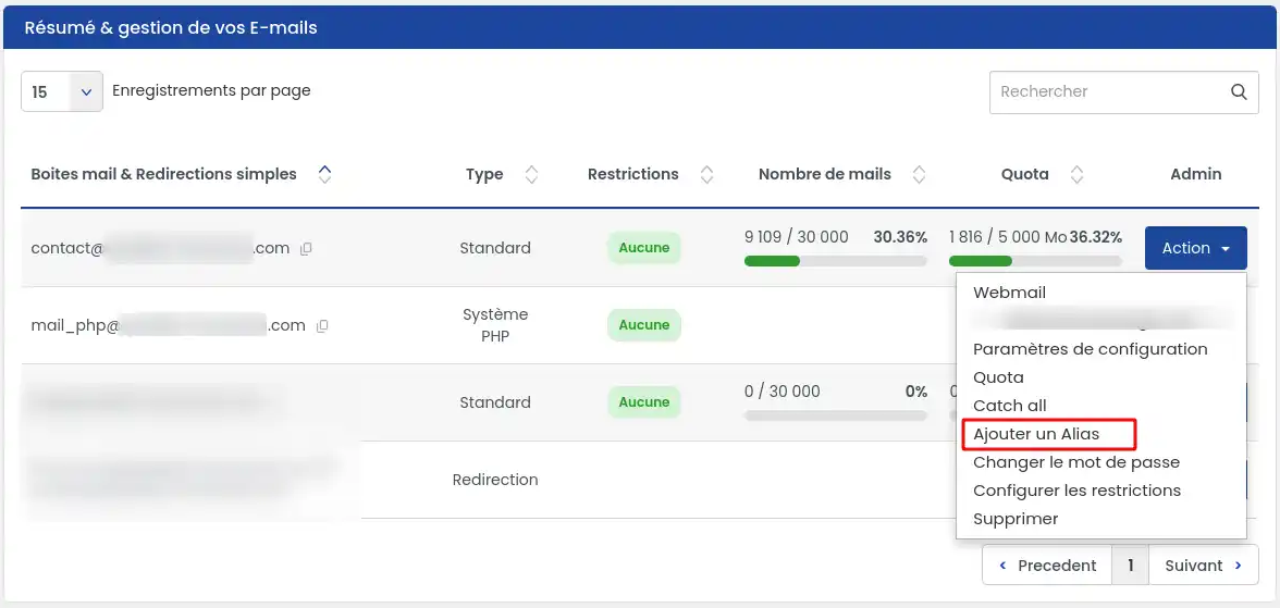 Créez un alias depuis votre compte client LWS Créez un alias depuis votre compte client LWS