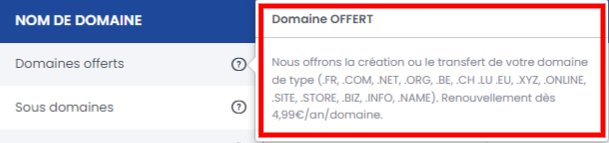 Nom de domaine offert la première année en souscrivant à un hébergement chez LWS