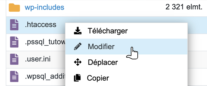 Modifier le fichier .htaccess