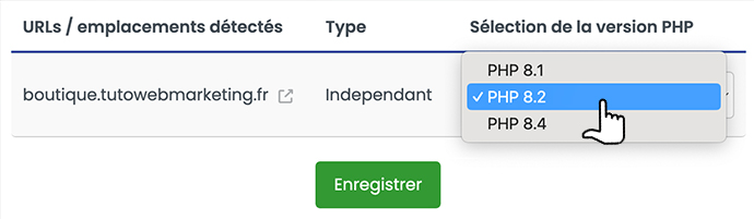 Sélection d'une version PHP différente par domaine