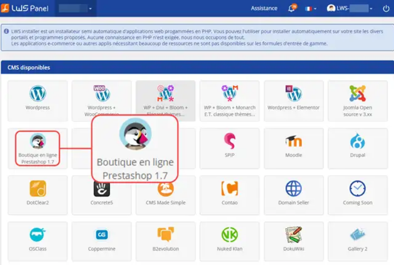 Installation de Prestashop en un clic