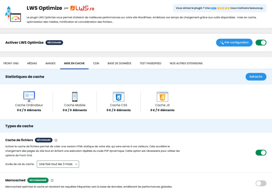 Interface de LWS Optimize