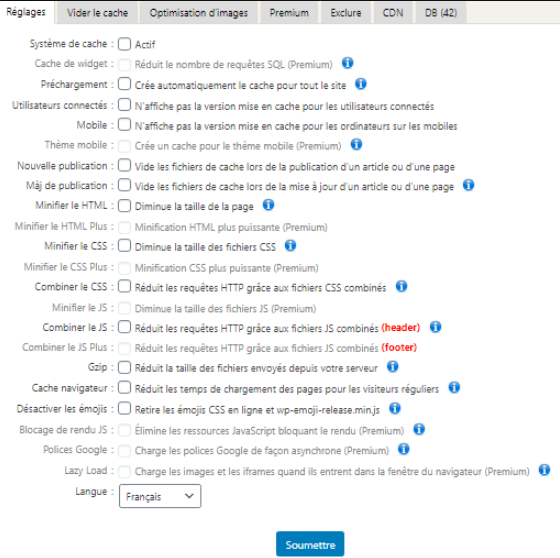 Interface de WP Fastest Cache
