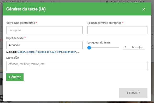 Le générateur de texte IA de SiteBuilder PRO