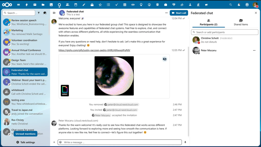 Nextcloud Hub : appels vidéo fédérés aux fonctionnalités fédérées