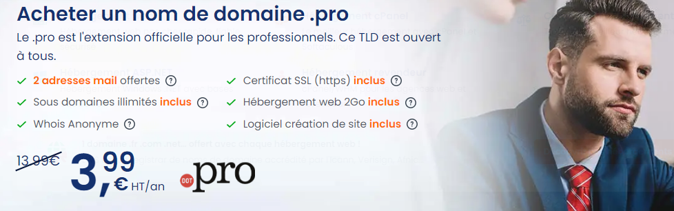 Nom de domaine professionnel avec l'extension .pro