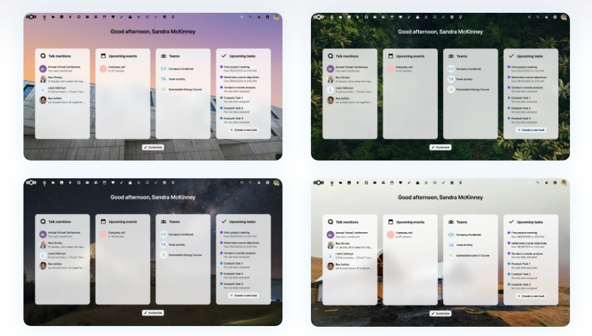 Nouveautés de Nextcloud Hub 9 design amélioré et arrière plan au choix