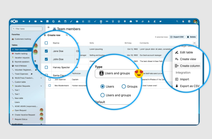 Tableau Nextcloud : assigner facilement des collègues ou des équipes à des tâches