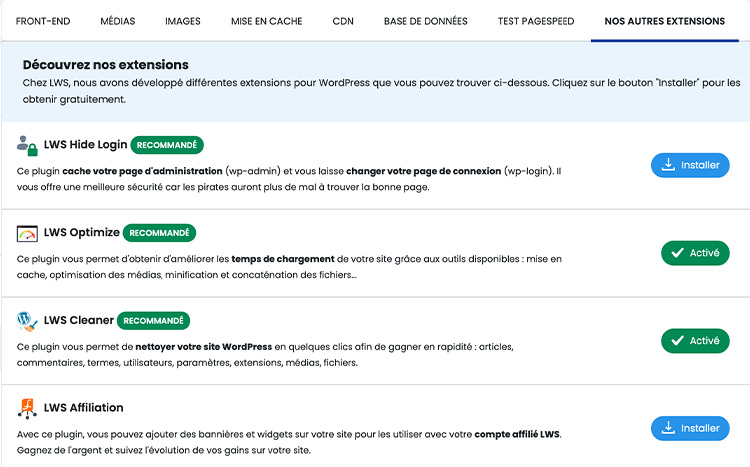 Autres extensions LWS Autres extensions LWS