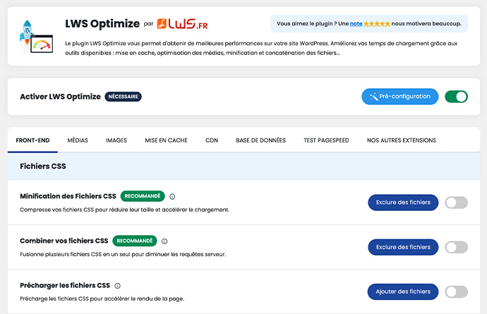 Plugin de cache WordPress LWS Optimize : une interface intuitive