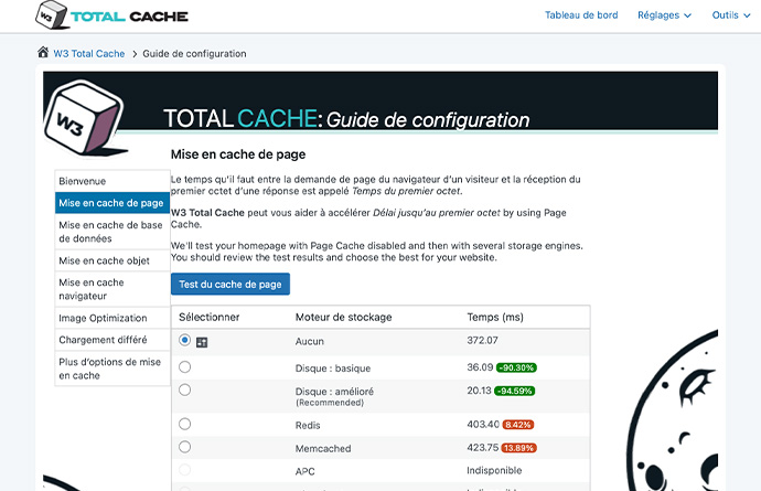 w3totalcache Interface de W3 Total cache