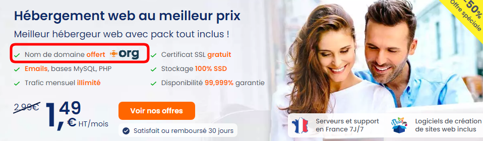 Nom de domaine .org offert avec l’hébergement web LWS