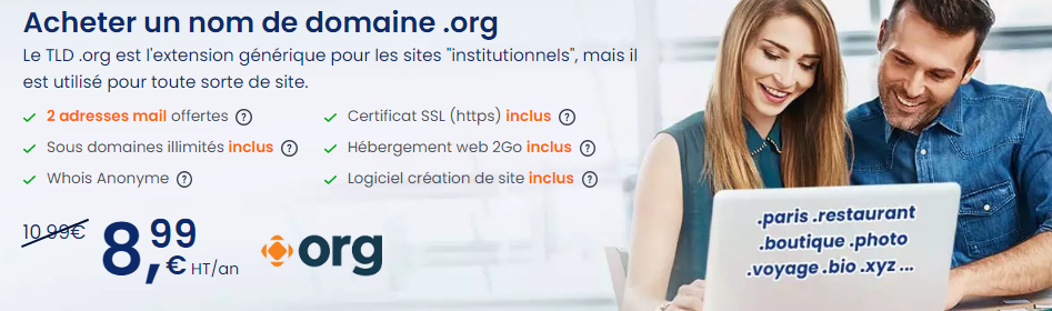 Votre nom de domaine .org à seulement 8,99 € HT/an chez LWS