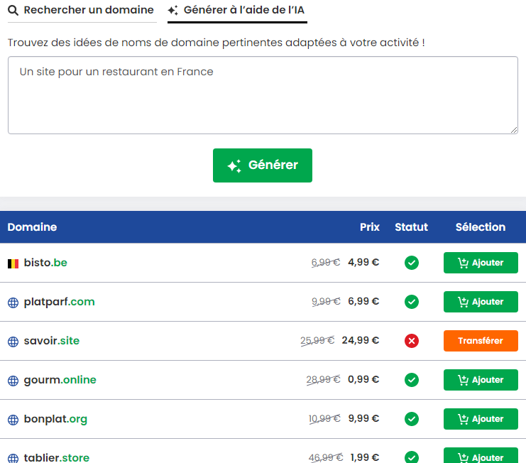 Générateur de nom de domaine avec l'IA