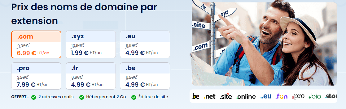 Le prix nom de domaine par extension chez LWS