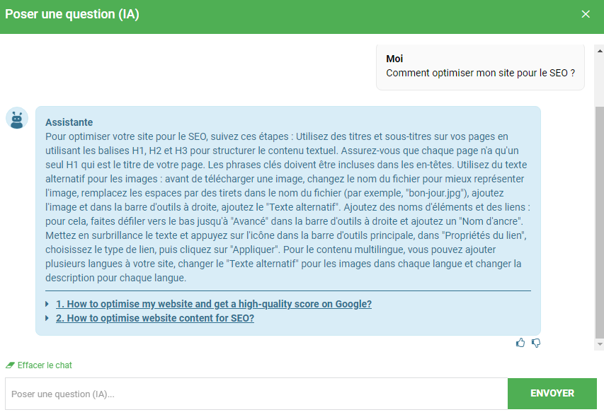Notre ChatBot IA pour obtenir des recommandations et des conseils SEO Notre ChatBot IA pour obtenir des recommandations et des conseils SEO