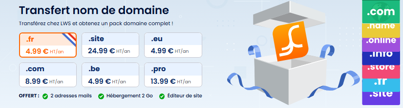 Transfert de nom de domaine à petit prix chez LWS