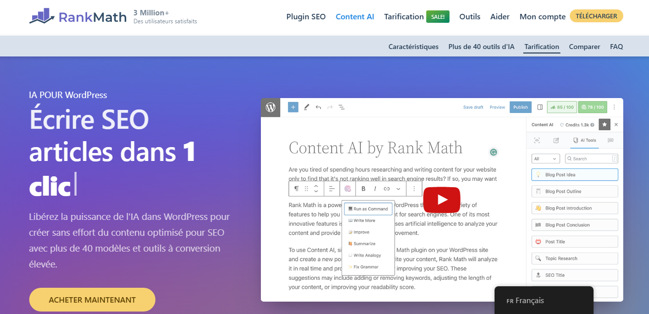 Content AI By Rank Math SEO : un plugin IA WordPress spécialisé dans le référencement SEO