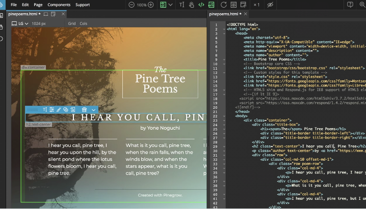 Pinegrow Web Editor - éditeur de code