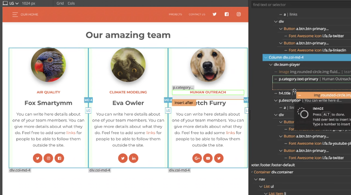 Pinegrow Web Editor - glisser-déposer intelligent