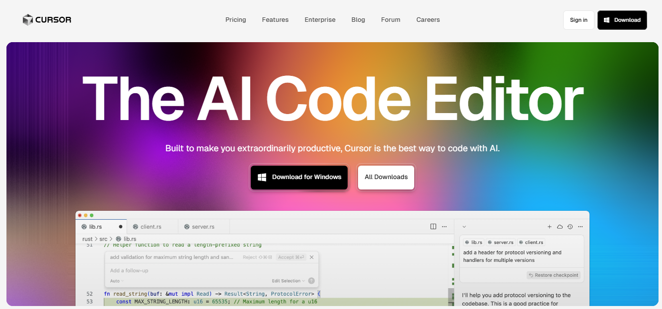 Cursor - un éditeur de code basé sur Visual Studio Code, enrichi de fonctionnalités IA avancées