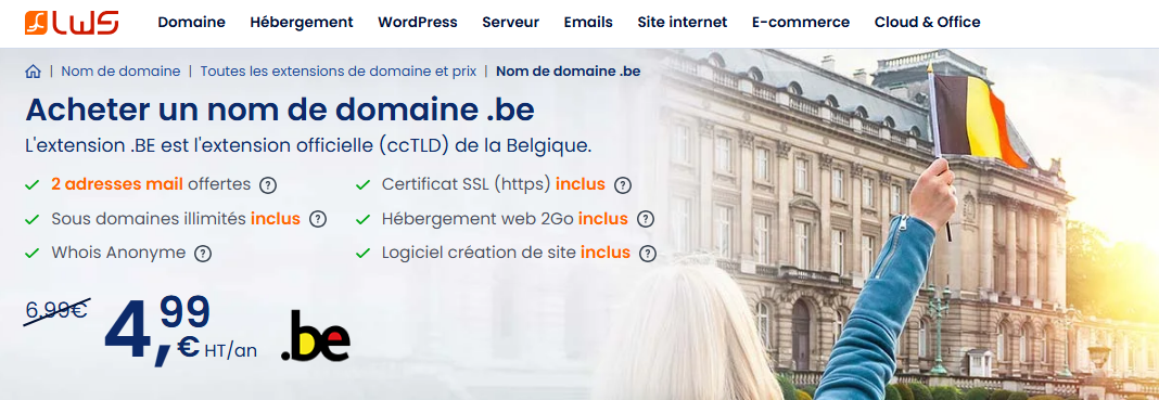 Prix d’un nom de domaine .be chez LWS