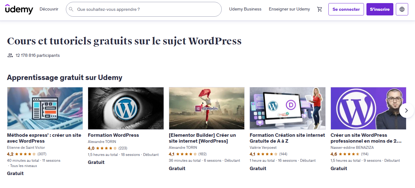 Udemy cours gratuits pour se former à WordPress Udemy - cours gratuits pour se former à WordPress