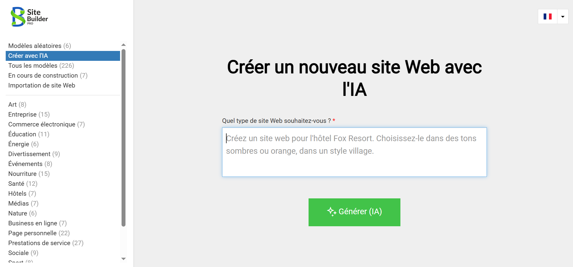 Alternative HTML/CSS/JS - SiteBuilder Pro pour créer un site avec l'aide de l'IA