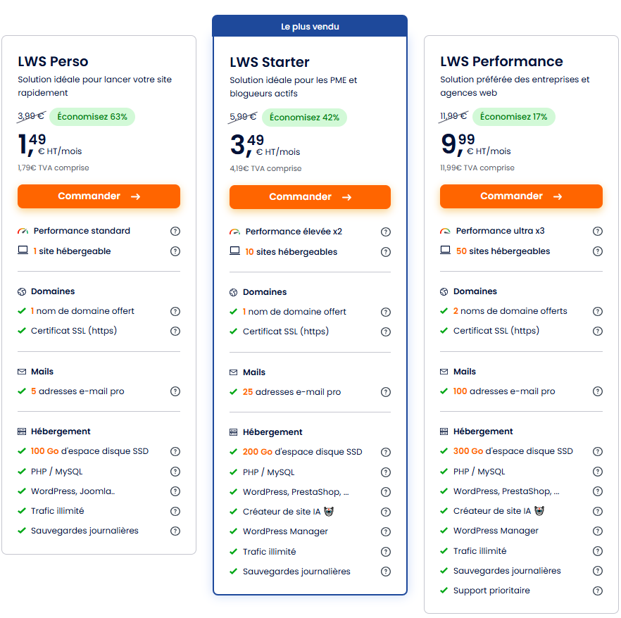 Caractéristique de nos Hébergements web Nos trois formules d’hébergement web pas cher