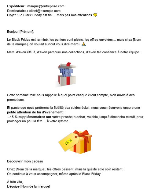 Newsletter Black Friday - Exemple d'email post-Black Friday