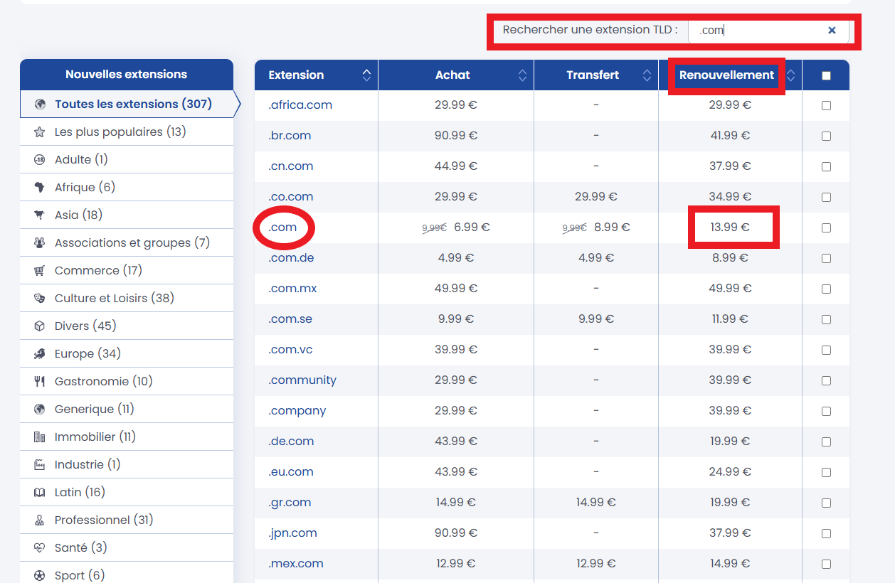 Prix renouvellement nom de domaine consultez notre grille tarifaire Prix renouvellement nom de domaine - consultez notre grille tarifaire