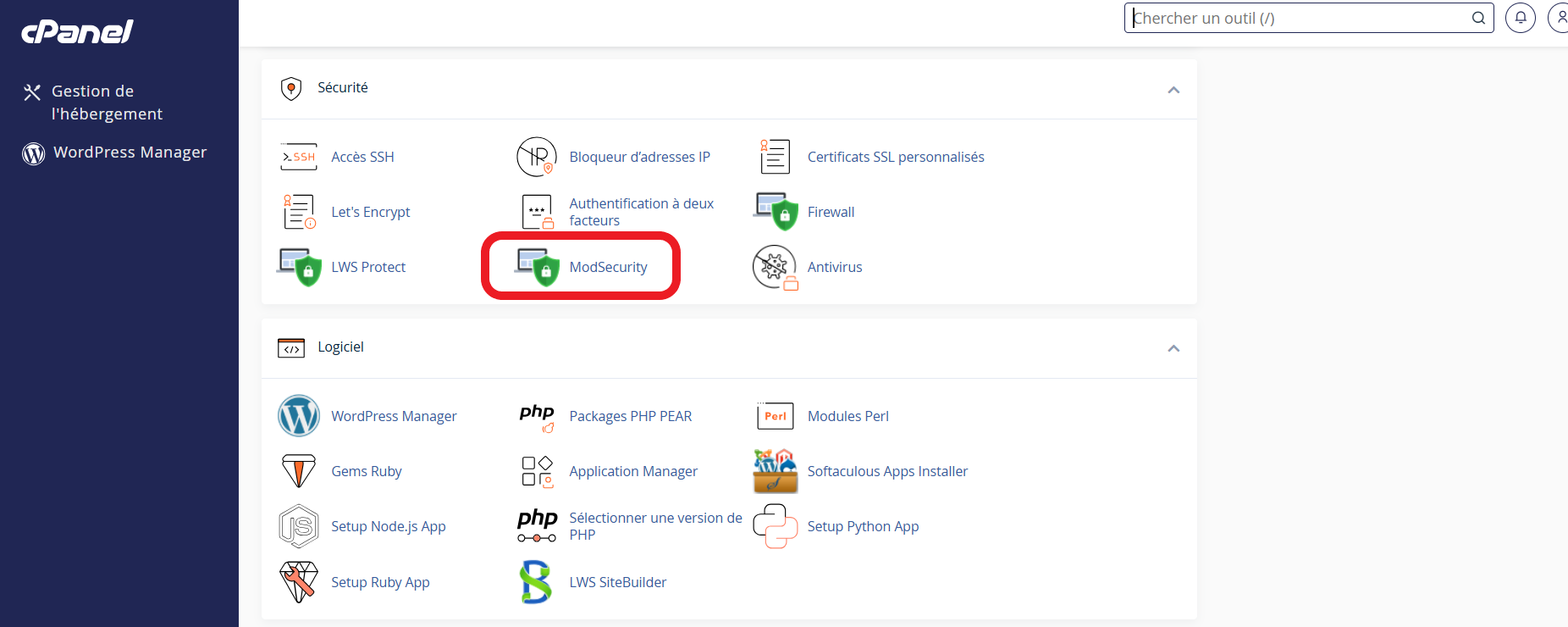 ModSecurity sur cPanel LWS