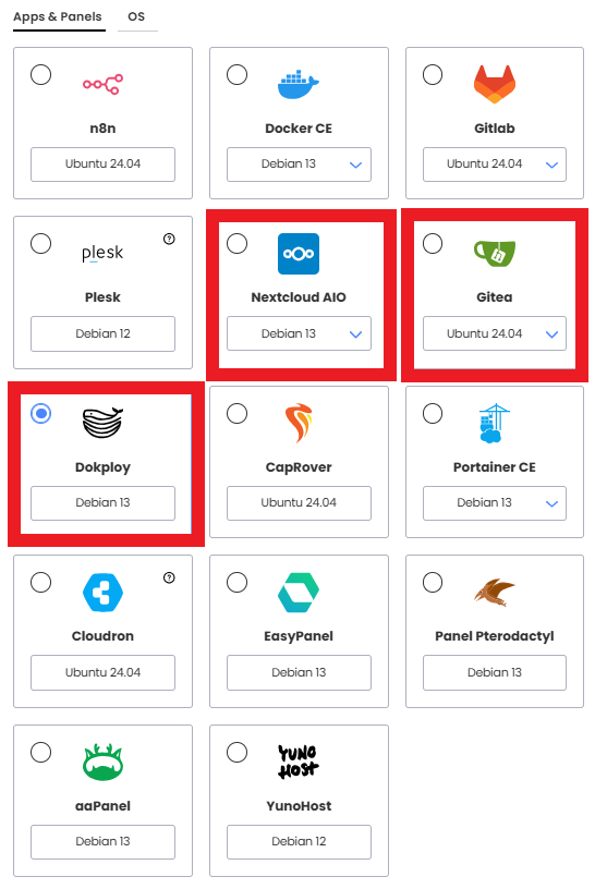 Nouveauté VPS KVM LWS - ajout des templates Gitea, Nextcloud AIO et Dokploy